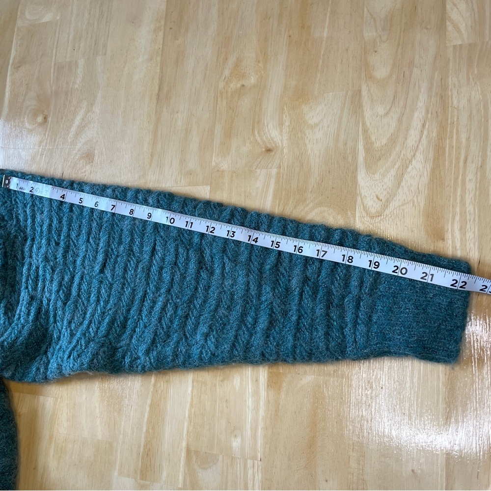Vintage 80s Wool Blend Knit Double Breasted Shawl Collar Cardigan - Teal - Picture 12 of 13